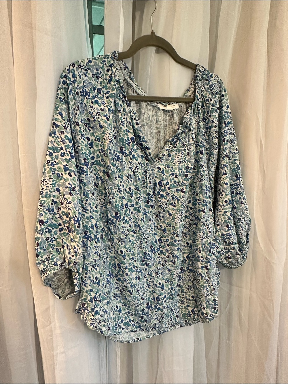 Beach Lunch Lounge Women's Blue Floral Peasant Blouse